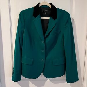 Talbots Size 14 Hunter Green with Black Velvet Collar Blazer